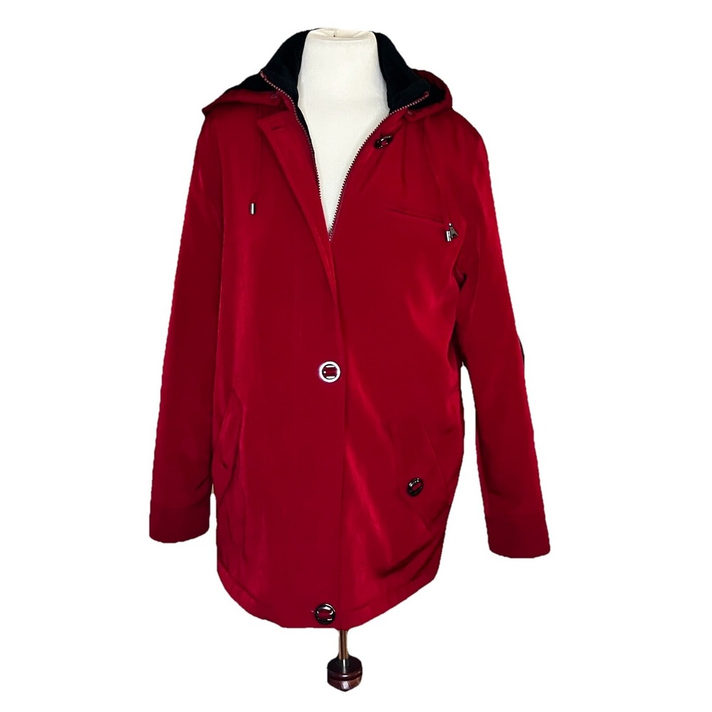 Braetan Coat Red Sz Med ZipUp  Jacket Black FauxFur removable‎ hoodie